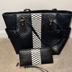 Michael Kors Black and White Tote Bag with Wallet
